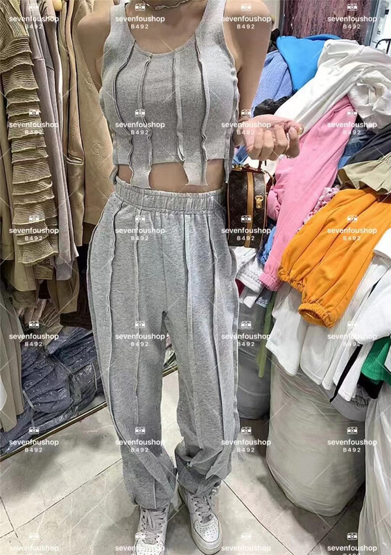 [sevenbackhop] irregular splicing Vest + elastic waist casual pants set 67979# ozq