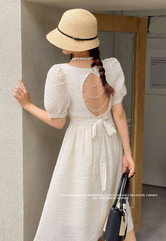 goods in stock! New in early summer! [tabmini] Korean loose square neck bubble sleeve dress x19381# WPL
