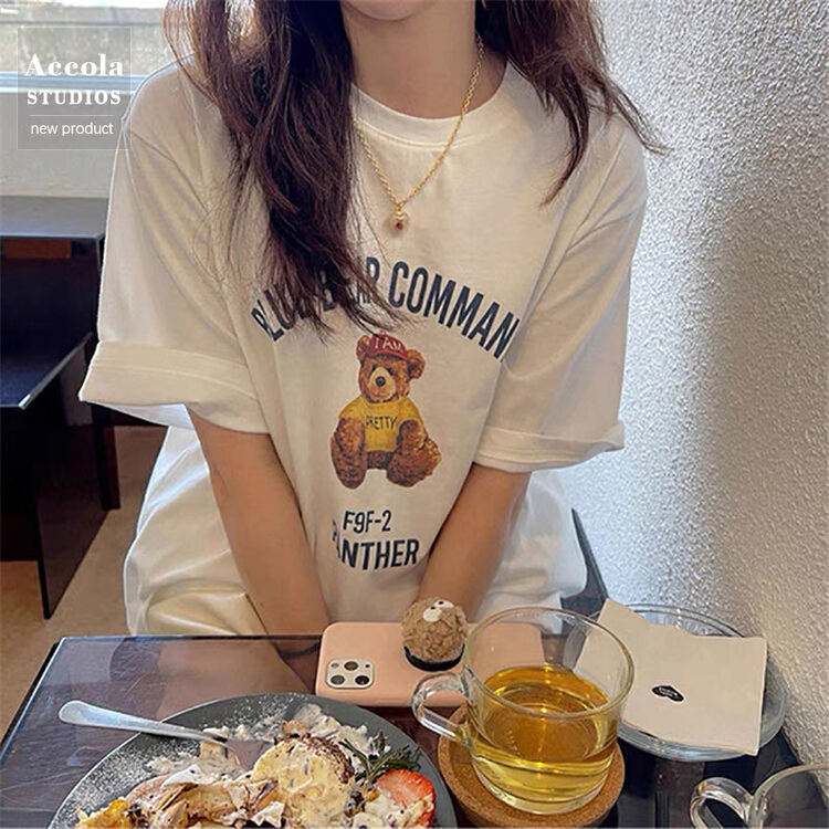 New year in early spring! [blue show] Korean cute bear print short sleeve T-shirt 715# LSW