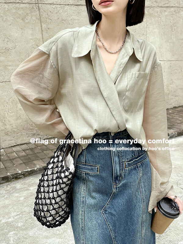 [gracetina Hoo] irregular oblique access control fashion shirt cs6202