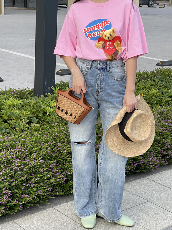 [attitude] versatile casual wide leg jeans with holes hx102-1# ozq