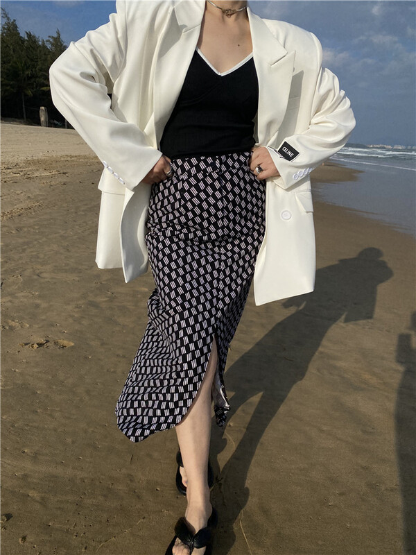 [B-O] color blocking fashion versatile skirt 89158# XYJ