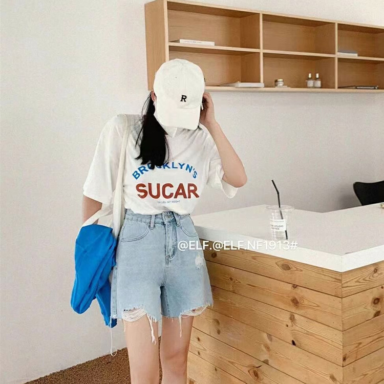 [x2 square] skinny high waist perforated denim shorts 1913# ll