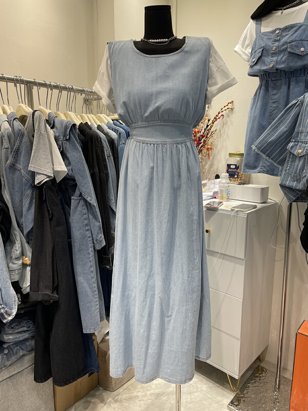 goods in stock! [Dandan] Vintage sleeveless lace up denim dress 9911# LSW