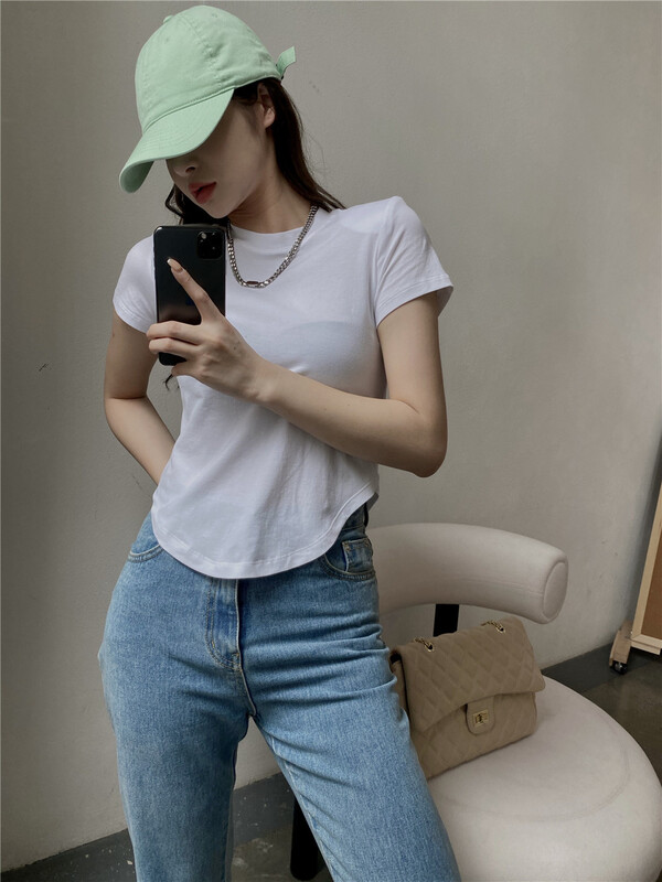 New in early summer! [modern 197] trendy small sexy clean version versatile short sleeve T-shirt 0005# LSL