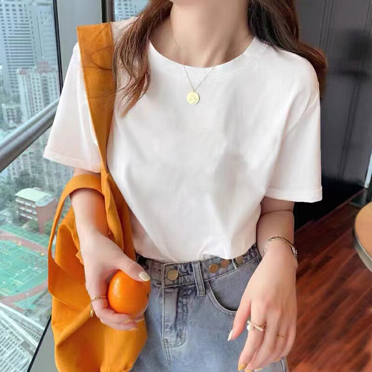 [three thousand gold] simple solid color versatile round neck short sleeve T-shirt 8000# ll
