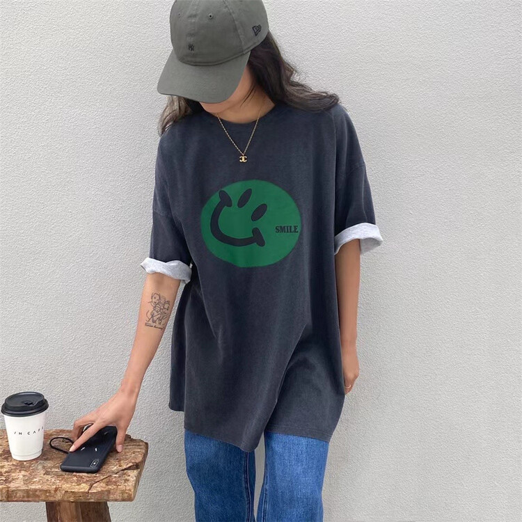 goods in stock! New year in early spring! [one seven] smiling face retro foreign style fashion short sleeve T-shirt t6286# LSL