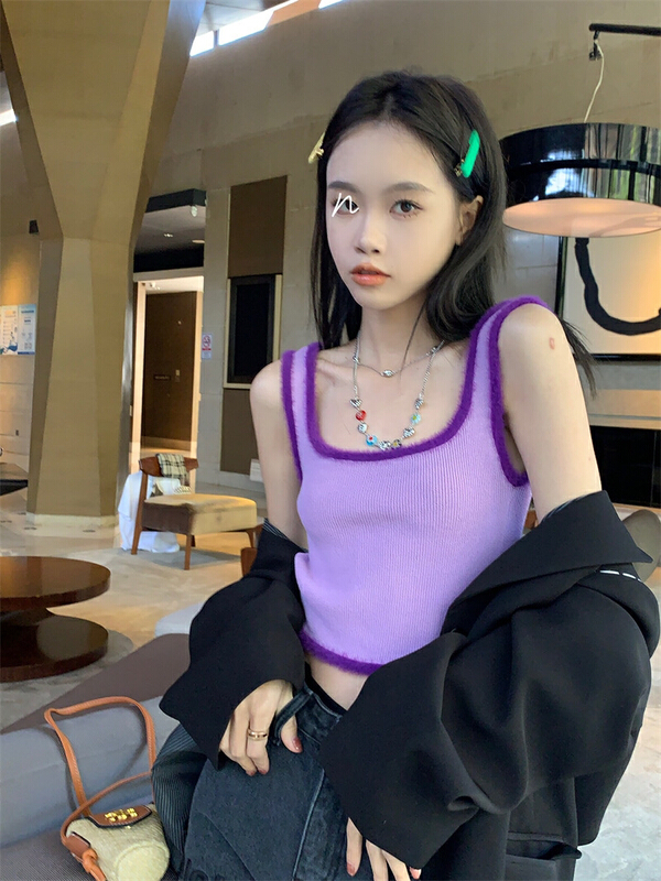 goods in stock! New in early summer! [blue show] short slim vest / sling 795# LSW with color matching edges