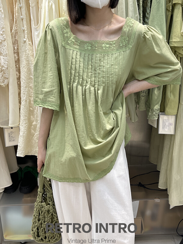 [Rin] square neck slim short sleeve T-shirt 21111# cqw
