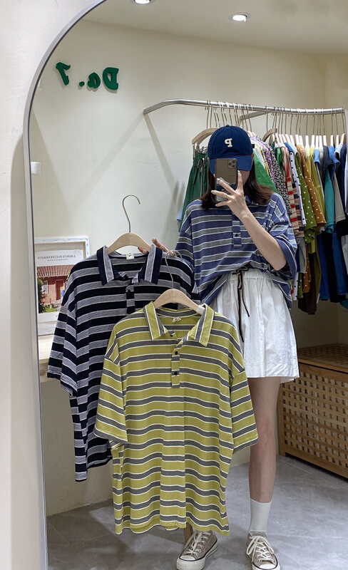 [da. 7] college stripe Pullover Polo 2635# LSL