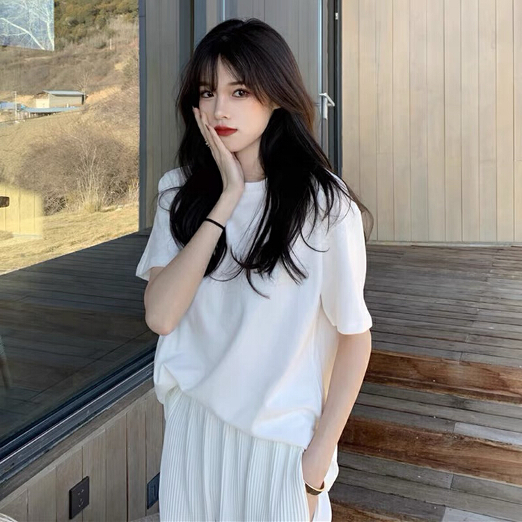 Early spring! [miss hee hee] Korean version versatile solid short sleeve T-shirt 125# L