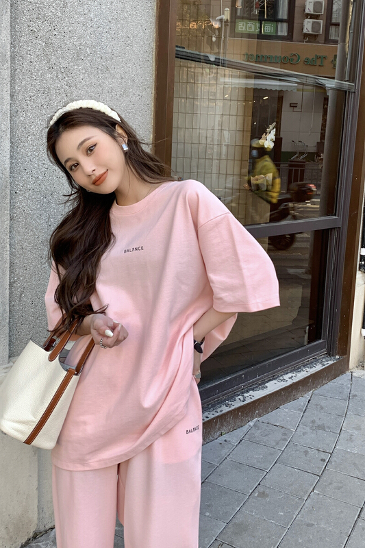 New style in early summer [11An] simple and atmospheric short sleeve T-shirt + casual pants set a6301# LSL