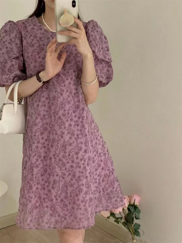 [m.zi studio] Vintage Floral bubble sleeve dress 6932# HBx