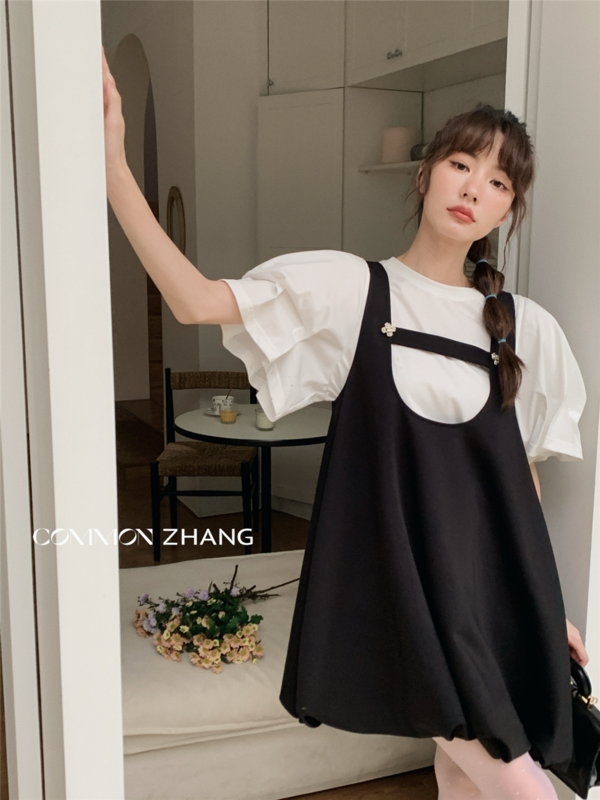 New in early summer! [CZ Zhang] Korean age reducing versatile strap skirt 62412# jhy