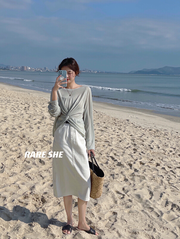 早春上新!【RARE SHE】後開叉時尚氣質牛仔裙(配腰繩)  5122#  LSW