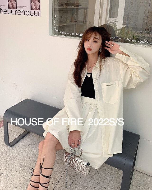 Original price 94.99! [huohuohuo huodres] design embroidery custom color urban leisure commuter loose shirt 22044# ozq