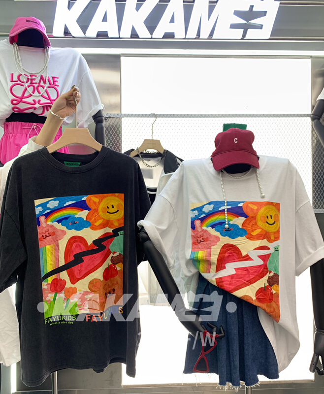 New in early summer! [kakamee] pattern printed round neck short sleeve T-shirt 3917# LSL