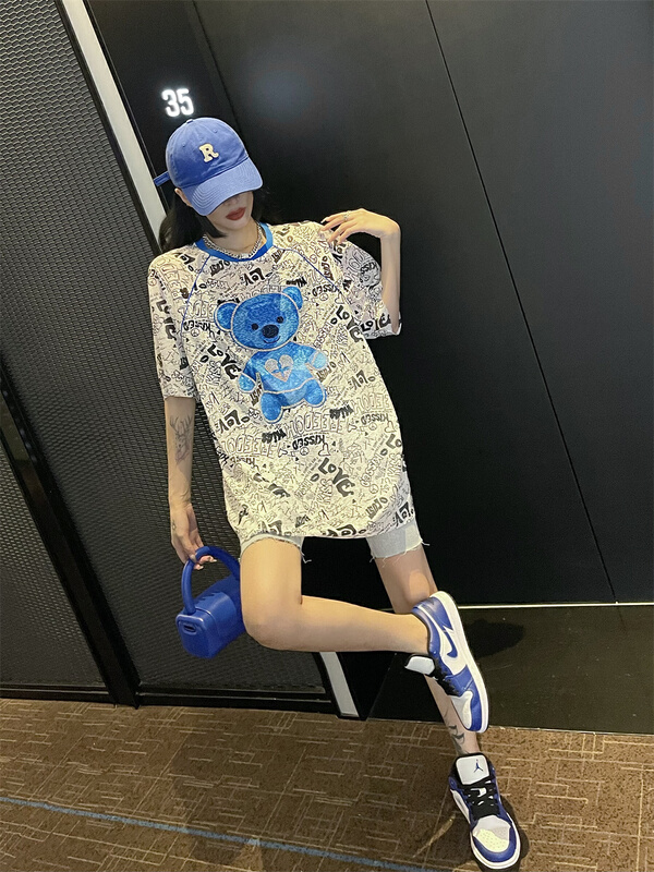 [3 + 2] bear design sense niche short sleeve T-shirt 3182# WPL