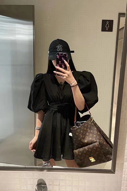 【I DO DO】淑女優雅V領連衣裙  8159#  CQW