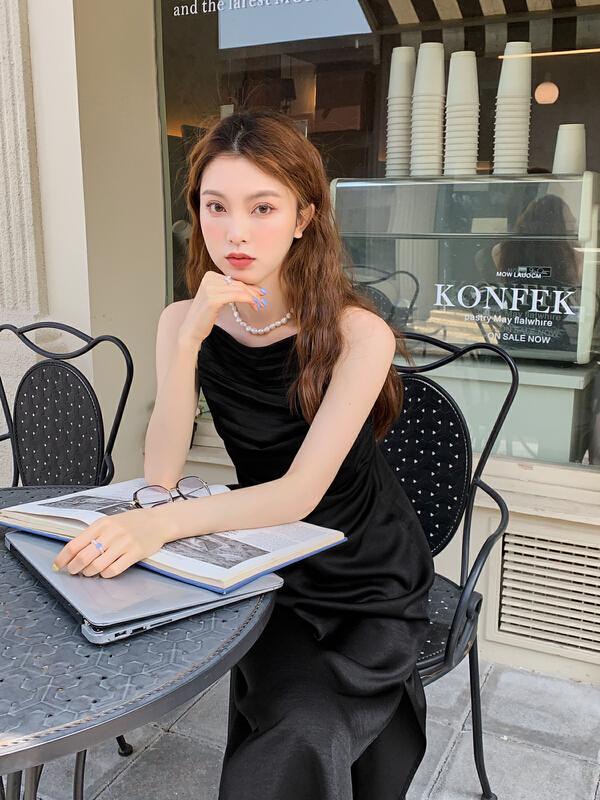 [hero] pearl chain temperament backless dress s22201115# lwy