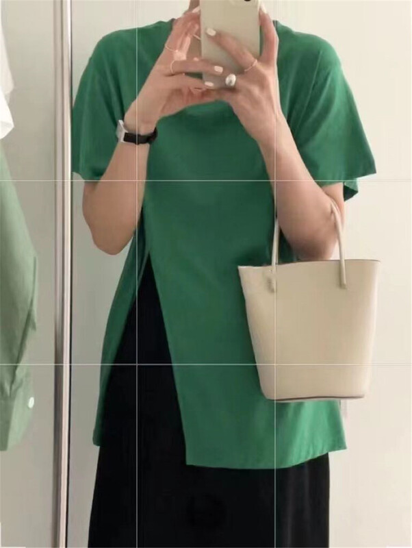 【IF SHOP】時尚小眾設計開叉短袖T恤  0990#  CLS