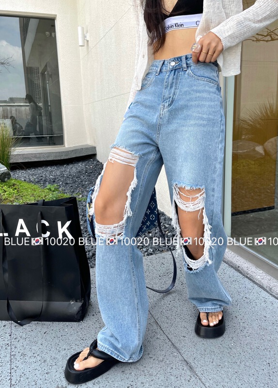 [blue] casual fashion ripped jeans 10021# hjy