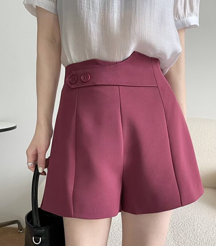 [Gangan] two button high waist solid A-line casual shorts 1291# Cl