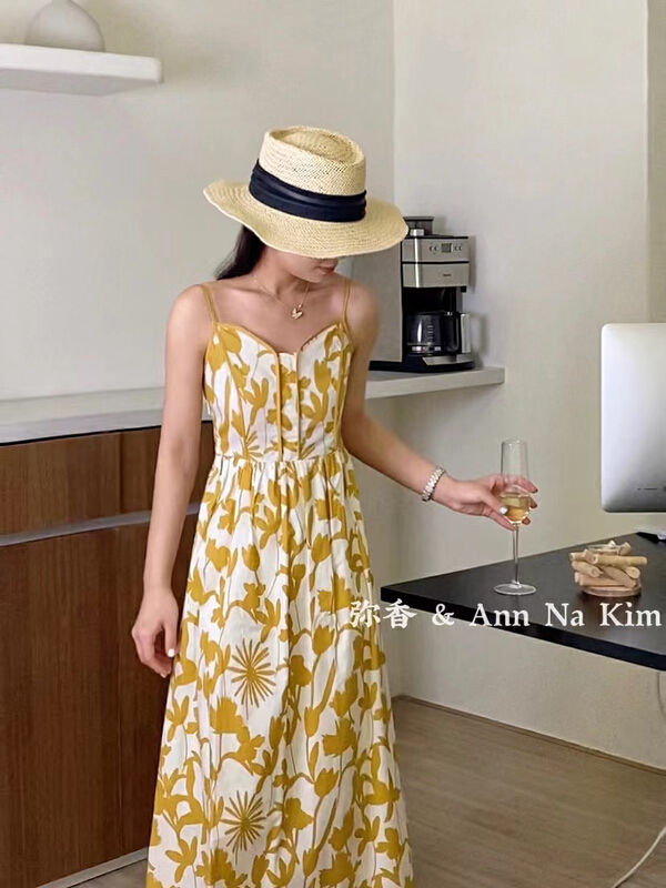 [fragrance] Vintage Floral waist strap dress 5277# hjy