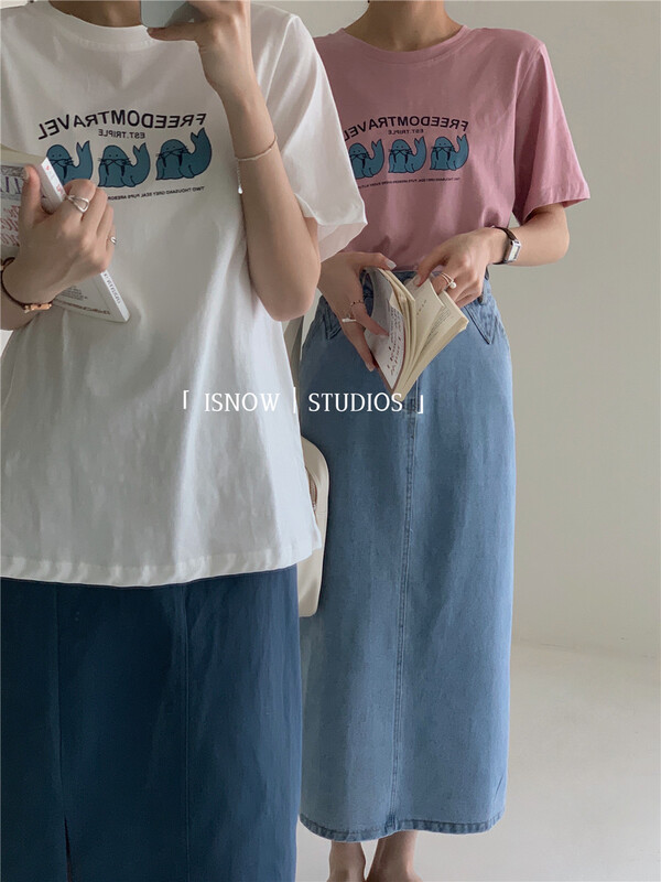 New in early summer! [I snow] simple casual letter print loose short sleeve T-shirt 222325# WPL