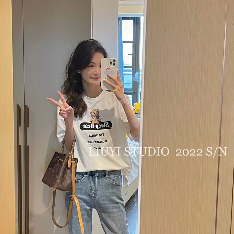 [Irene] cartoon printed letter short sleeve T-shirt 2255# WTT