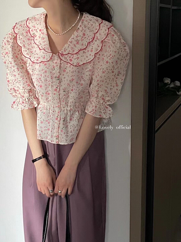 [love] retro sweet little fresh baby collar floral blouse s1321# HBx
