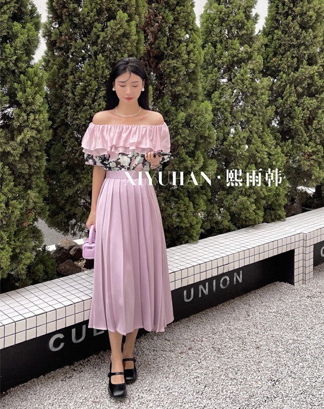 [xiyuhan] gentle wind pressure pleated medium length skirt 1396# zxx