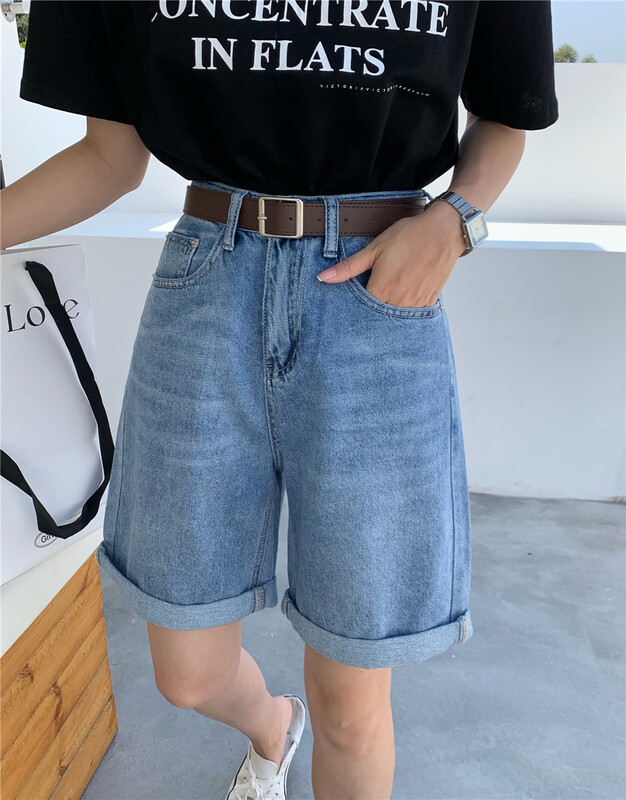 [Qiqi] Korean loose casual 5-point denim shorts (without belt) ys1-6151# cqw