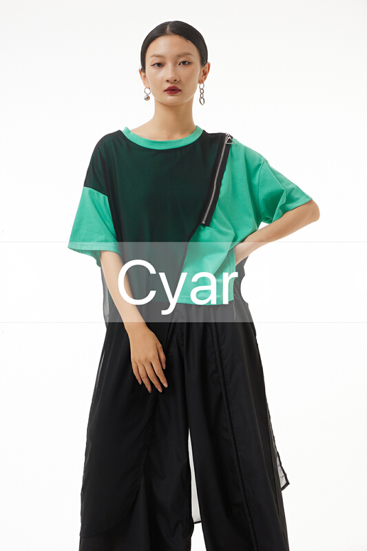 In early summer! [cyard] Korean fashion color contrast yarn long short sleeve T-shirt 90318\l