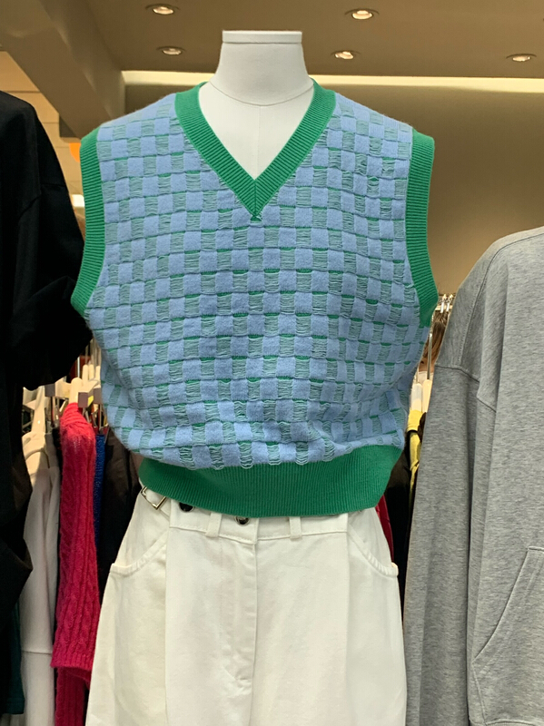 New in early summer! [trustme] Korean checkerboard knitted vest (including 15% wool) 67840# ozq