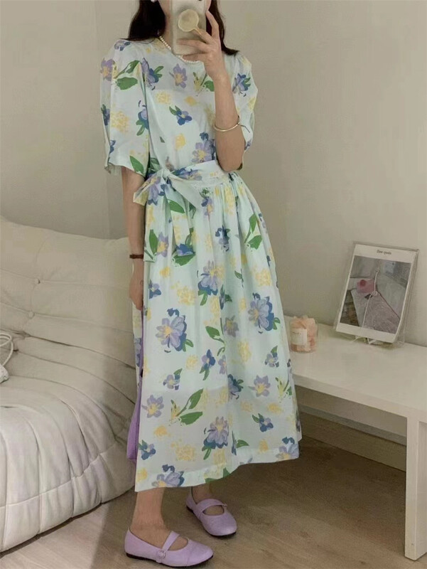 [Susan] flower bandage fashion dress (with waist rope) 18503# LSW