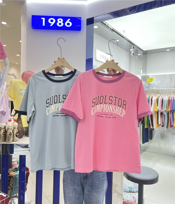 [1986] round neck lettered fashion short sleeve T-shirt c853# LSL