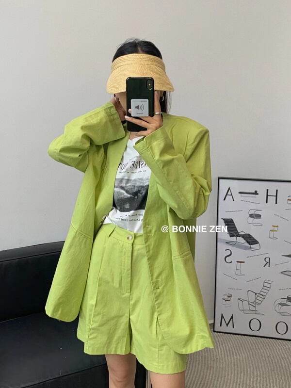 [Bonnie] V-neck single breasted jacket + loose and comfortable casual pants set 2314# XYJ