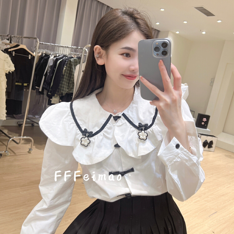 [Feimao Philippine cat] Korean version aging design sense disc button shirt ym-8050# LSL