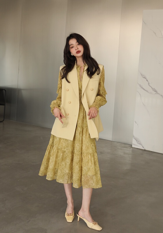 goods in stock! New year in early spring! [GL] simple and versatile Vest + slim Dress Set (without belt) ys1-c2071# JJ
