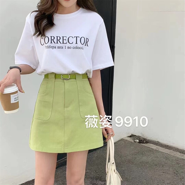 現貨!初夏上新!【薇姿服飾】甜美少女高腰半身裙(配腰帶)  9910#  HJY