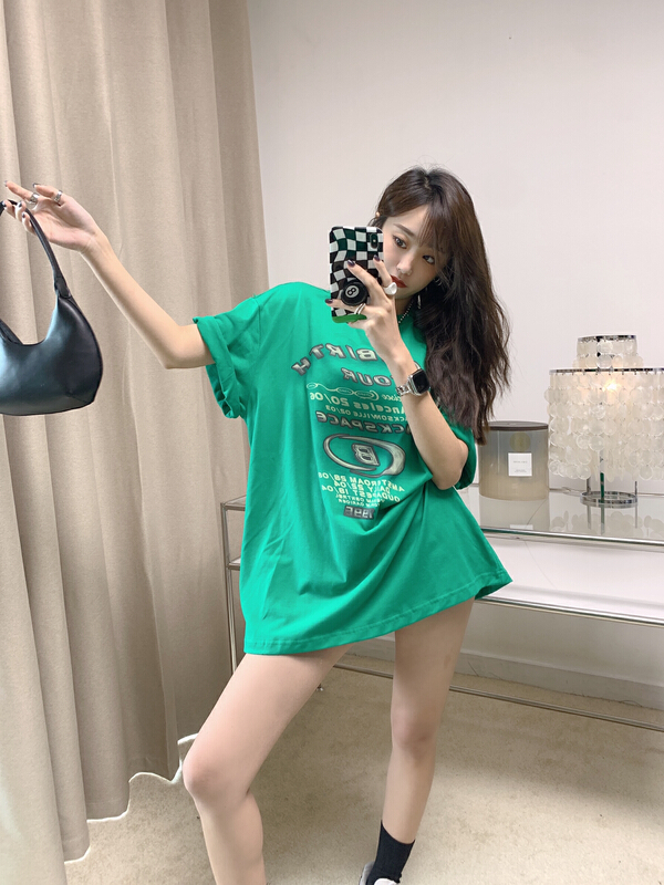 [Vanessa] fashion brand letter medium long short sleeve T-shirt t23# ozq