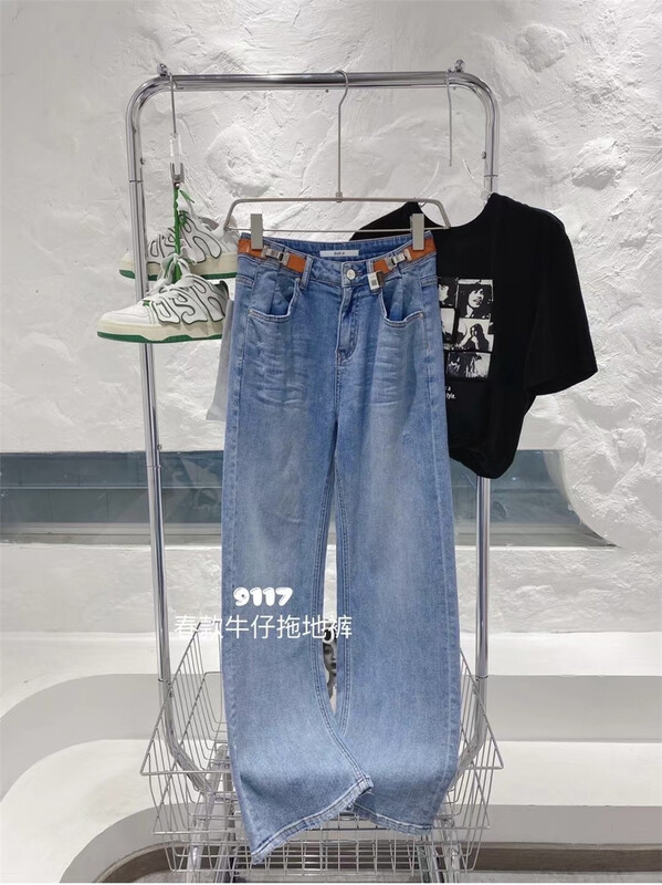 goods in stock! [5uu on the left] Korean versatile loose mop jeans 9117# CLS