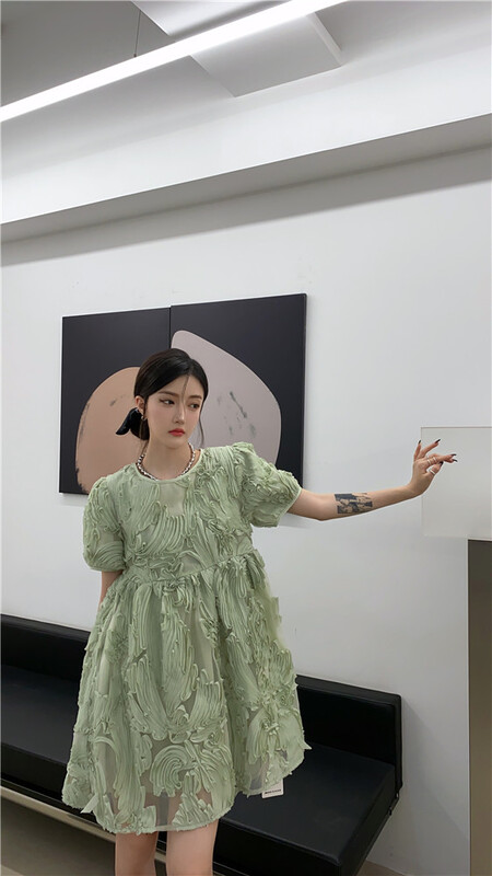 [lf] three dimensional lace back button dress 9882# PCZ