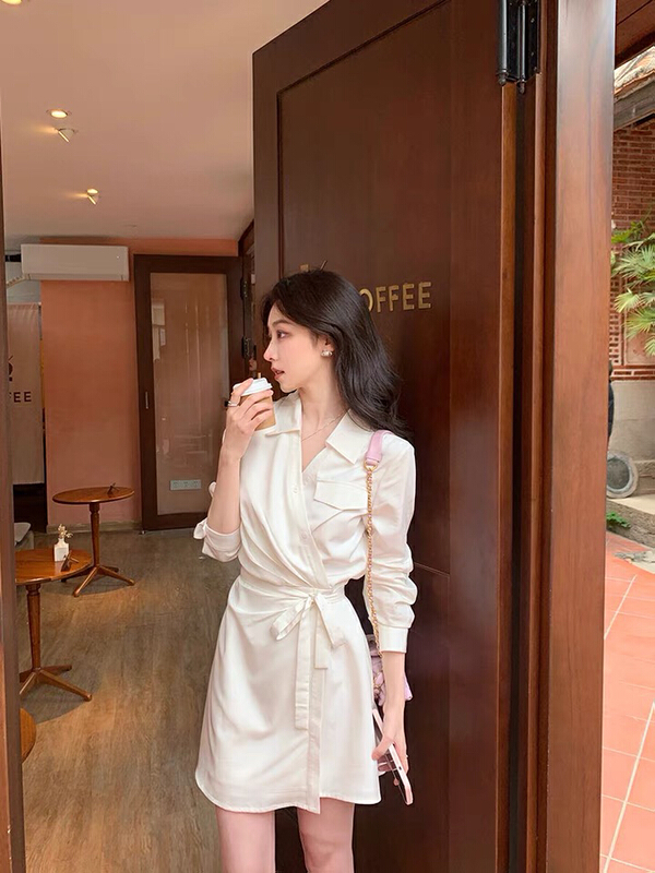 [L.L studio] French style shirt waist closing dress (with belt) 7075# PCZ