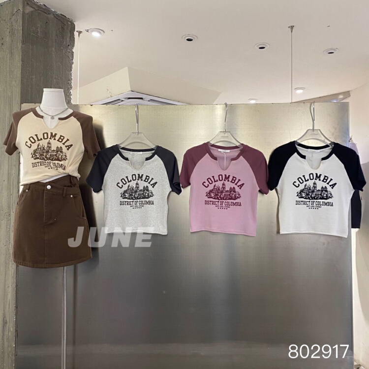 [June] hollow print slim fit short sleeve T-shirt 802917# XYY