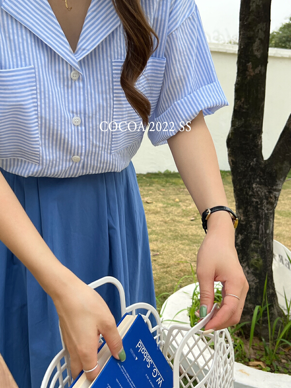 New in early summer! [cocoa] Korean casual stripe shirt 3512# L