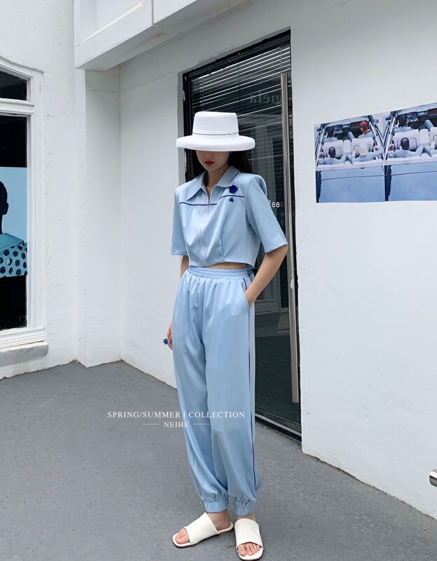 New in early summer! "NEIHE" elastic waist straight tube toe casual pants 11511# ZXX
