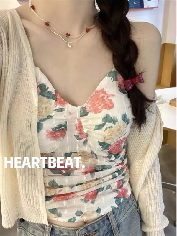 [Heartbeat] slim and simple knitted cardigan + suspender comfortable vest set h4056# L