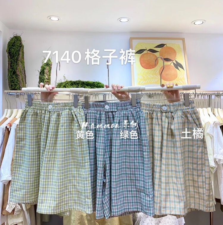 [Mammon] high waist slim comfortable Plaid casual shorts 7140# ll